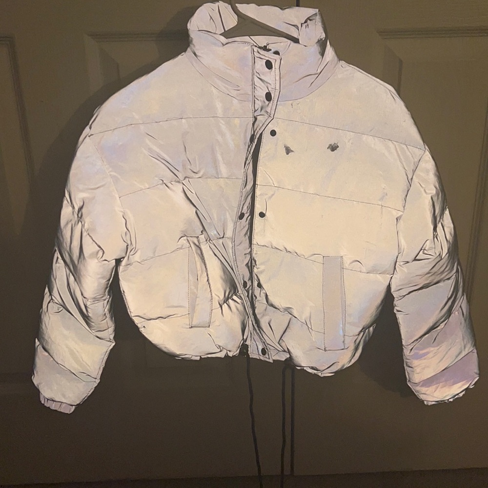Reflective Puffer Bubble Jacket Coat Cropped Drawstring